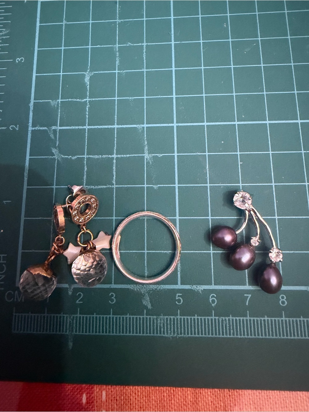 Gold and Black Pearl Charm Earring Set with Ring